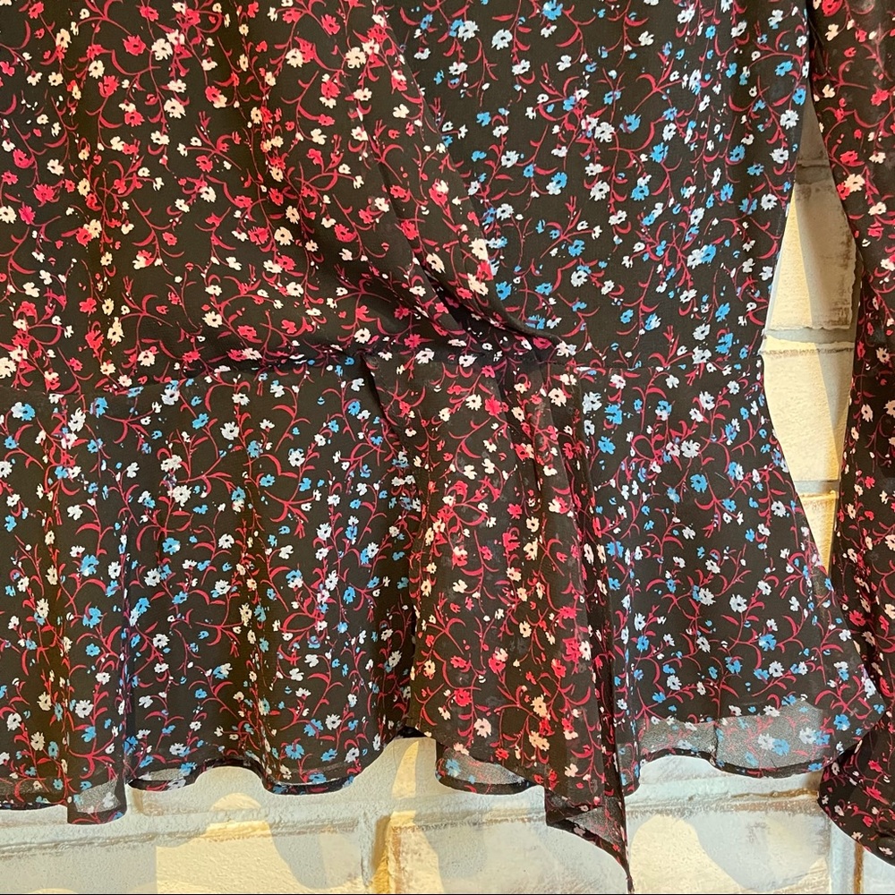 1.State peplum black top with floral pattern long sleeve top - Picture 6 of 7